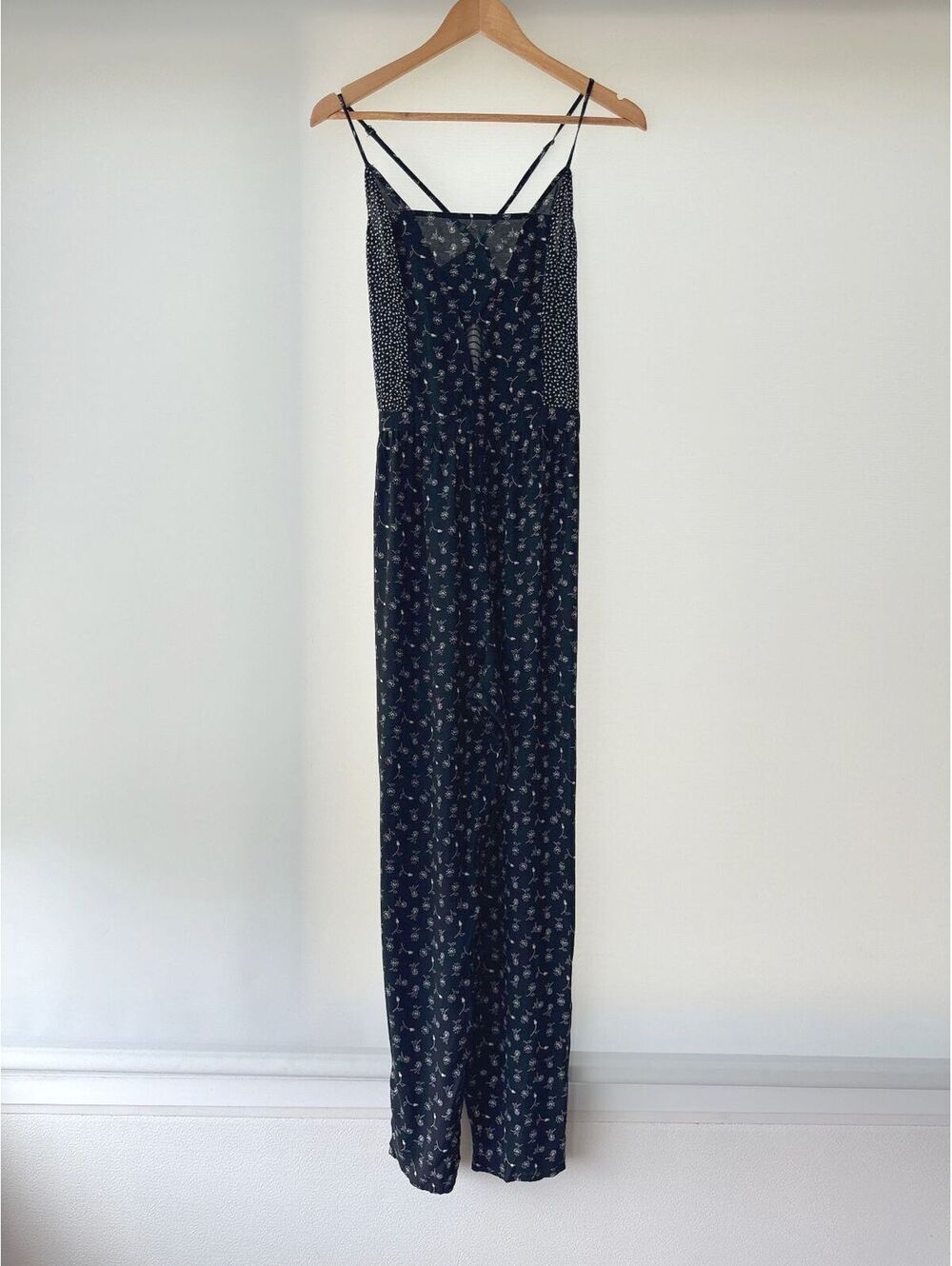 Hollister Women's Medium Black Floral Jumpsuit with Adjustable Straps